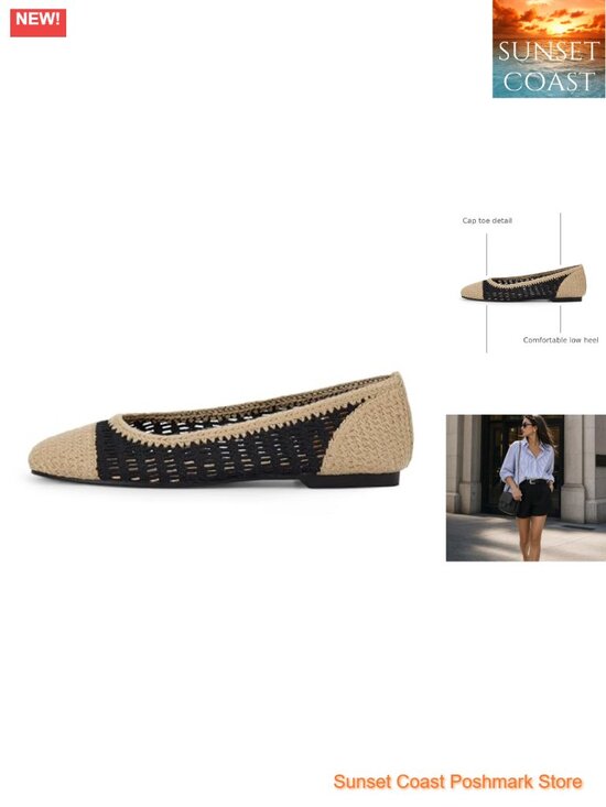 Shoes - Woven Raffia Ballet Flats Women Mesh Mary Jane Espadrilles Round Toe Casual